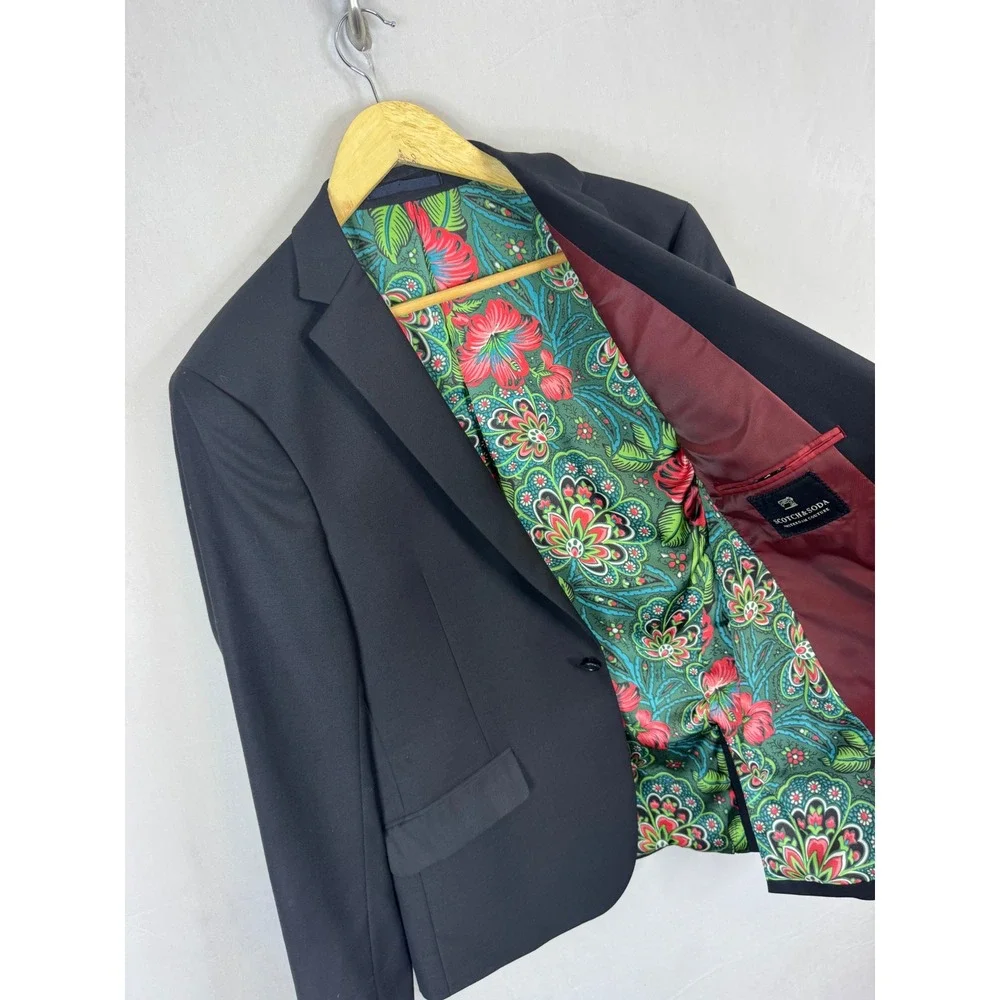 Scotch & Soda Amsterdam Couture Mens Black Blazer Floral Lining Size Men 40
